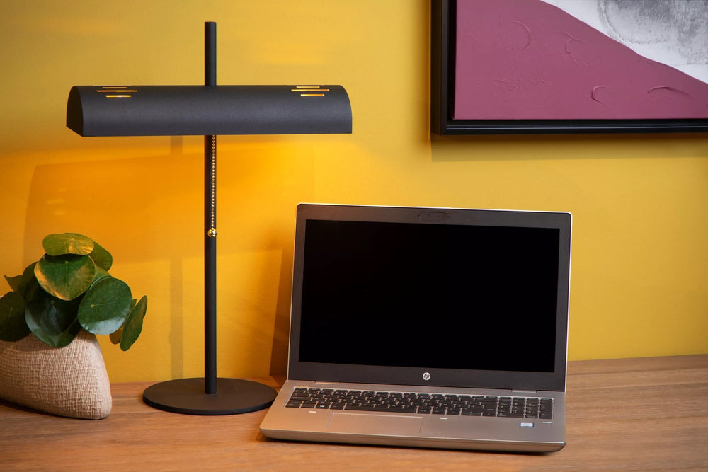 Lucide Glendale Tischlampe, 2xE27 Fassung, LED kompatibel, Schwarz mit matten Goldakzenten, IP20, CE RoHS