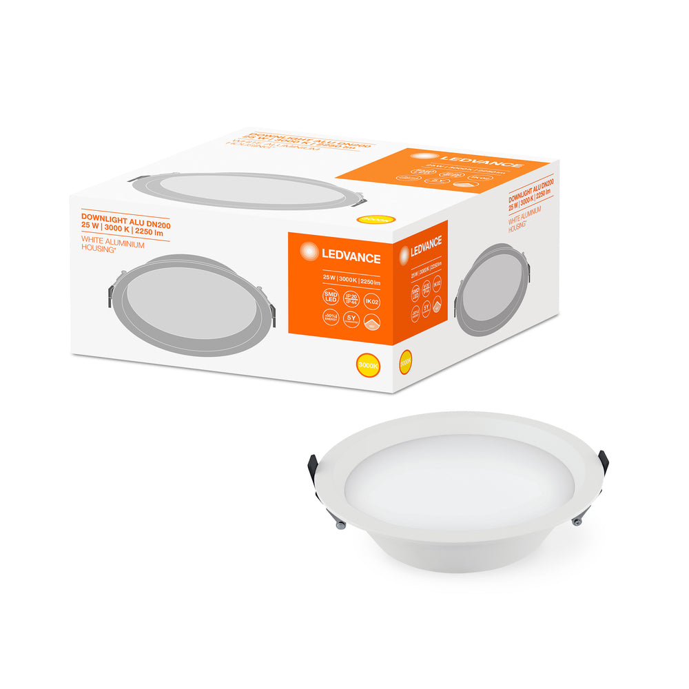 LED Downlight Alu DN200 25W 2250 Lumen 3000K Warmweiß 215mm IP44