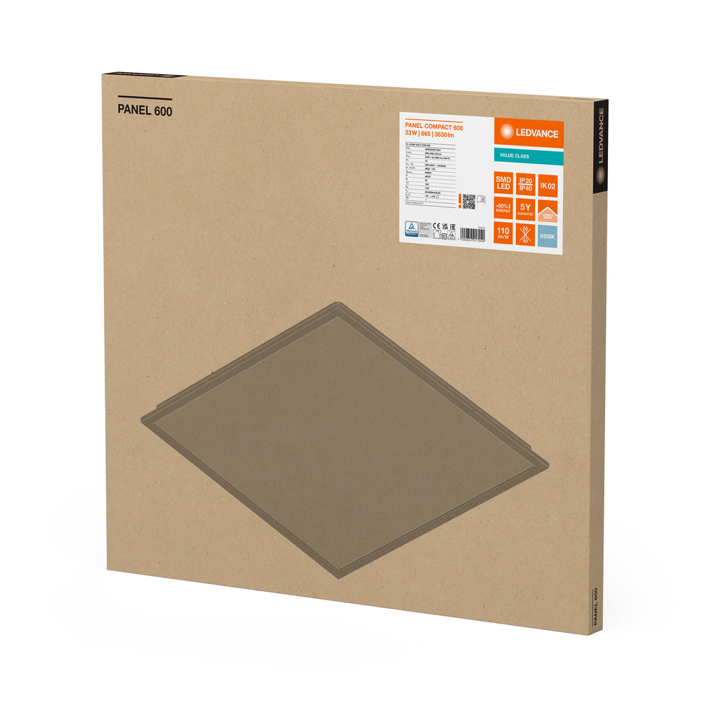 LED Panel Kompakt 33W 3630 Lumen 6500K Tageslicht 60x60cm Weiß Aluminium IP20 CRI 80 CE RoHS