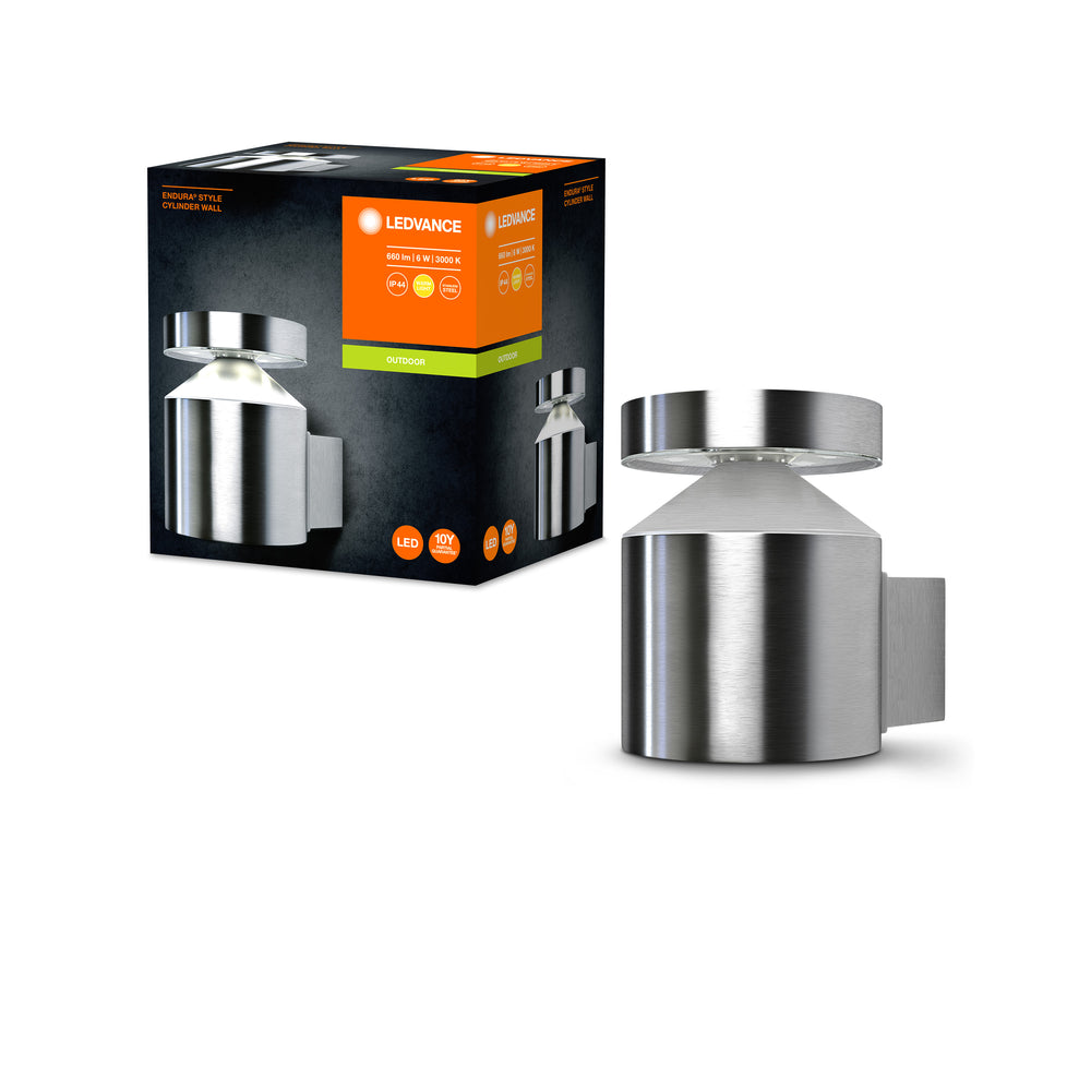 Ledvance ENDURA Style Cylinder Wall LED Light 6W 3000K IP44 Stainless Steel Outdoor Surface Mounted
