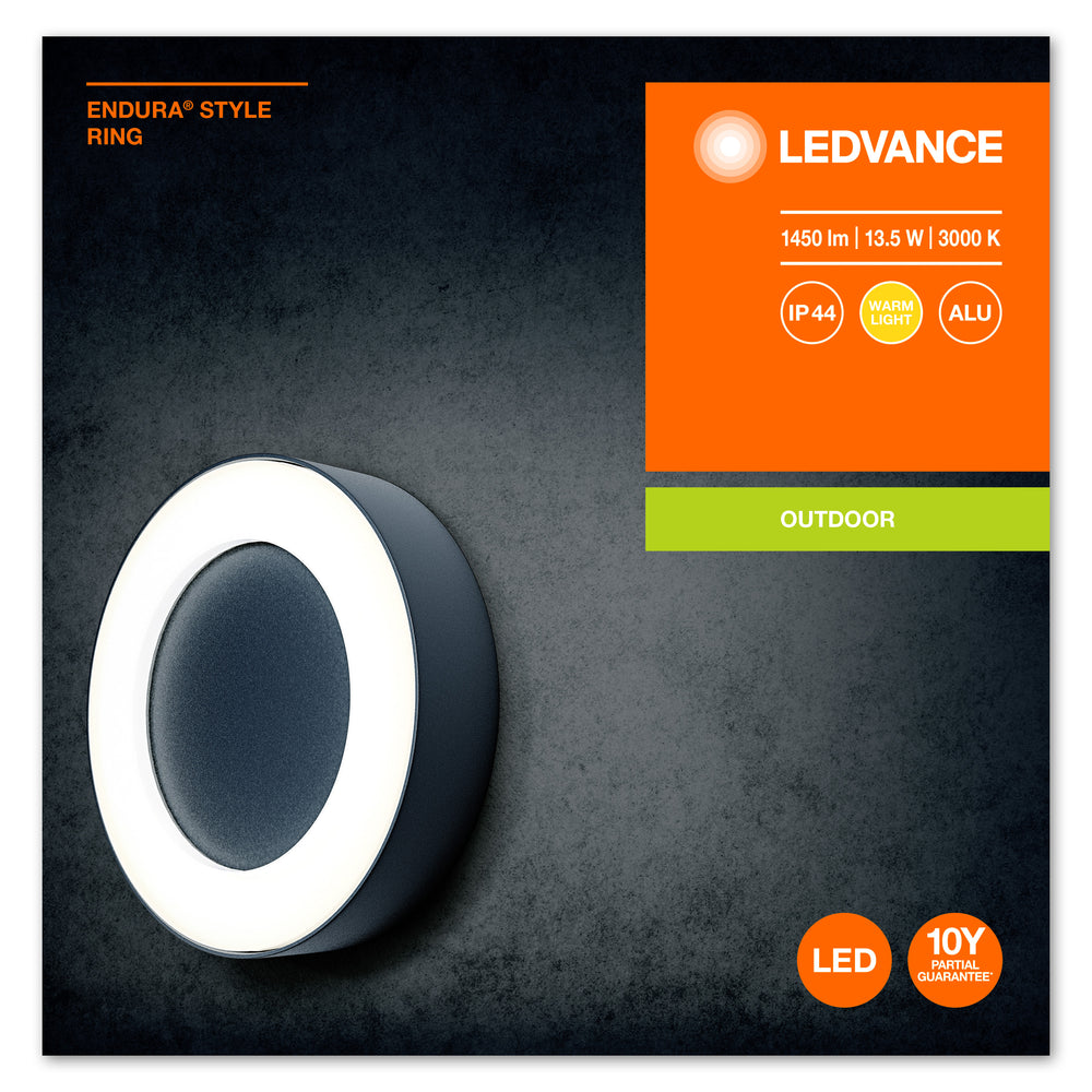 Ledvance ENDURA Style Ring LED Wand- und Deckenleuchte 13.5W 3000K 480 Lumen Dunkelgrau IP44 IK07