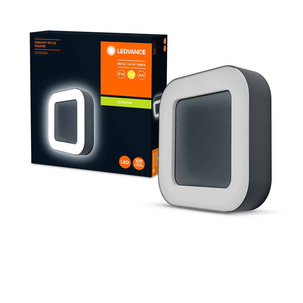 Ledvance ENDURA Style Square LED Wandleuchte 13.5W 3000K Dunkelgrau IP44 IK07 Außen Wandmontage
