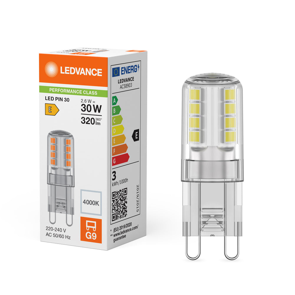 Ledvance LED G9 Pin Bulb 2.6W 4000K Clear 320 lumens 220-240V 300° Non Dimmable Cool White
