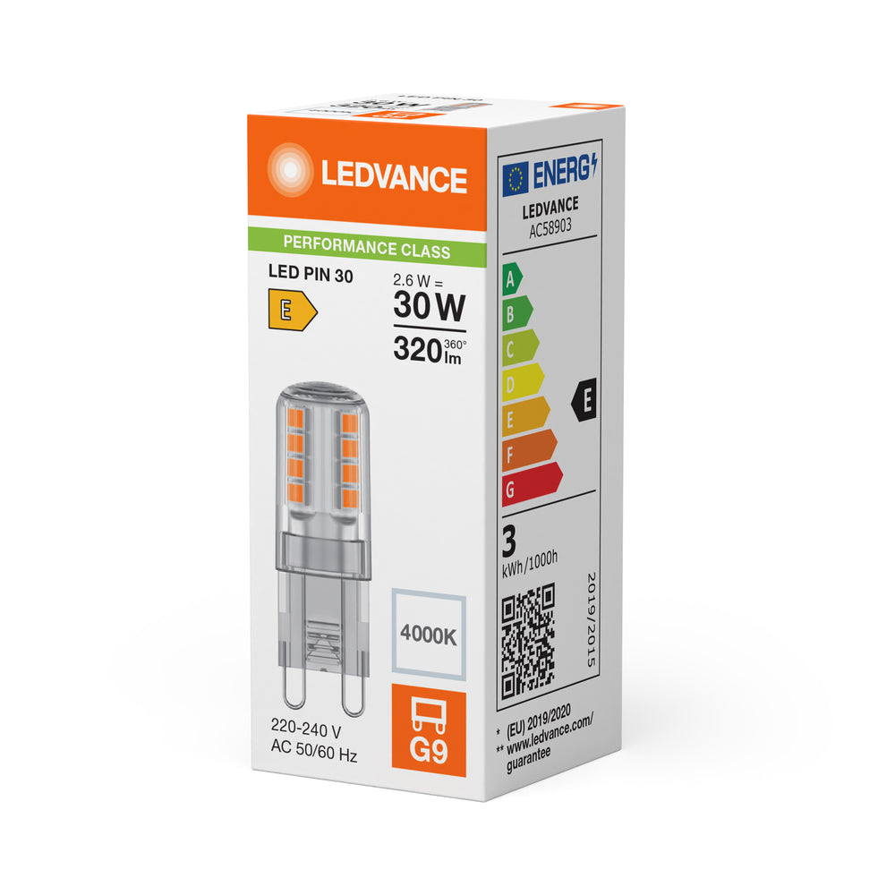 Ledvance LED G9 Pin Bulb 2.6W 4000K Clear 320 lumens 220-240V 300° Non Dimmable Cool White
