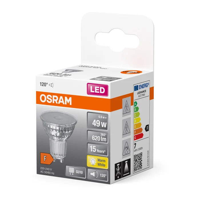 Ledvance LED STAR PAR16 GU10 6.9W 2700K Warm White 620 lumens 120° beam IP20 non-dimmable spot light