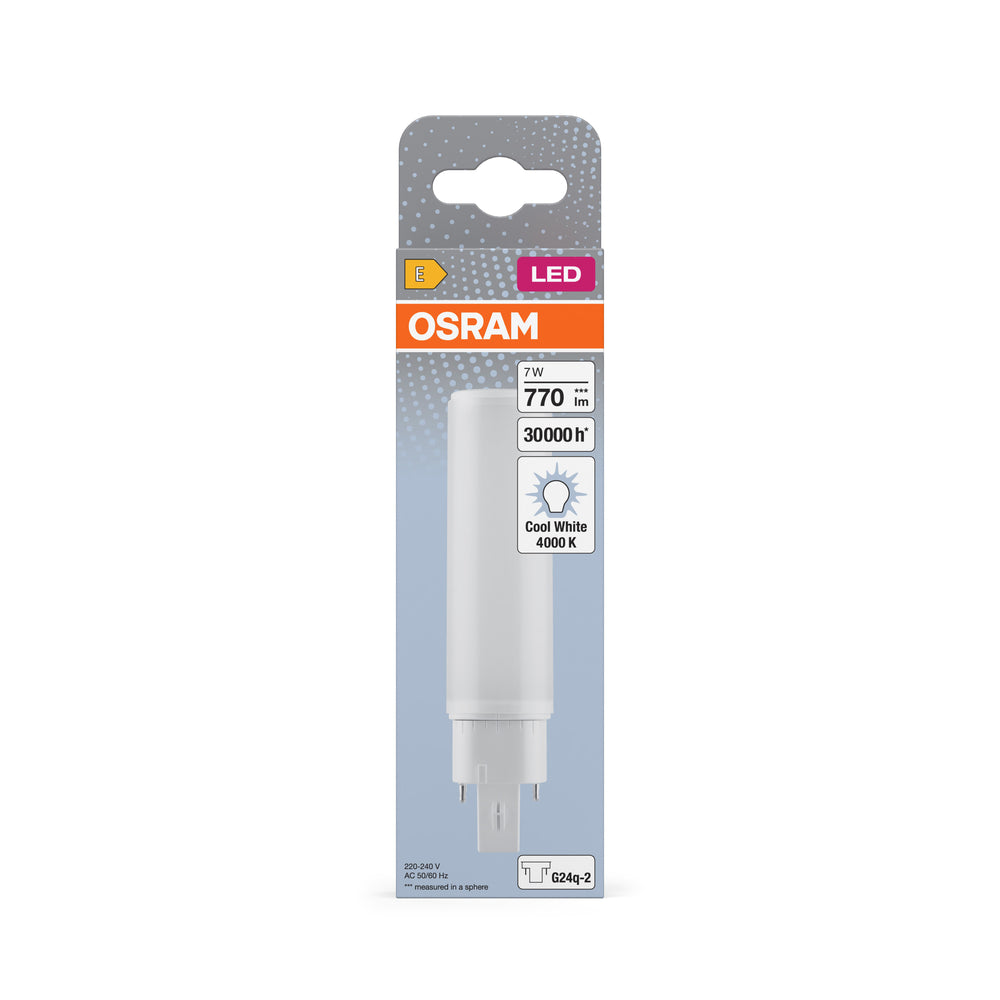 Ledvance OSRAM DULUX LED G24Q-2 7W 4000K cool white retrofit lamp, 770 lumens, IP20, 220-240V, rotatable base