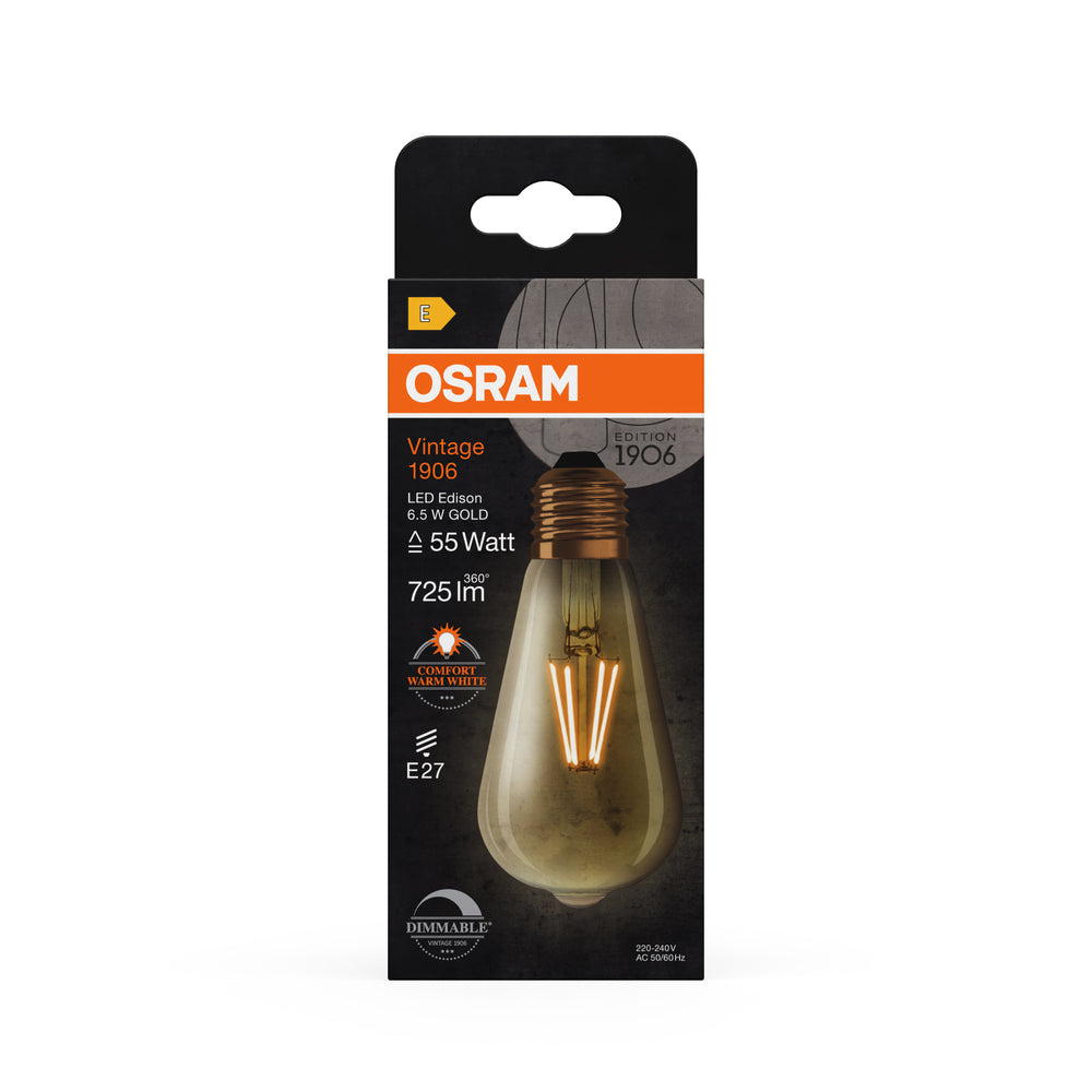 Ledvance Vintage 1906 LED Edison Glühbirne E27 6.5W 2400K 725 Lumen dimmbar Goldglas