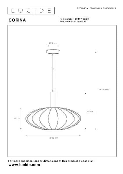 Lucide CORINA LED pendant lamp Ø50cm, E27, dimmable, 40W, 230V, adjustable height, cream modern design