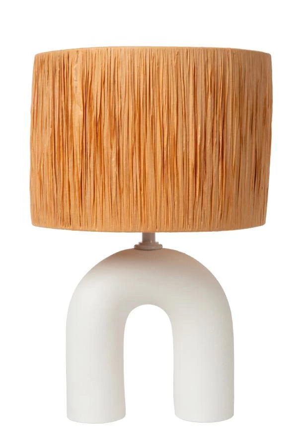 Lucide LED Tischlampe Ronda mit E27 Fassung, Rattanschirm, Keramikfuß, 28x28x45cm Weiß für den Innenbereich