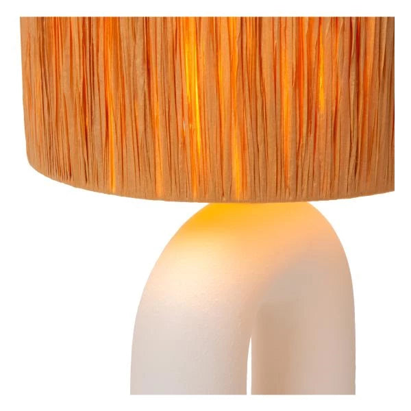 Lucide LED Tischlampe Ronda mit E27 Fassung, Rattanschirm, Keramikfuß, 28x28x45cm Weiß für den Innenbereich