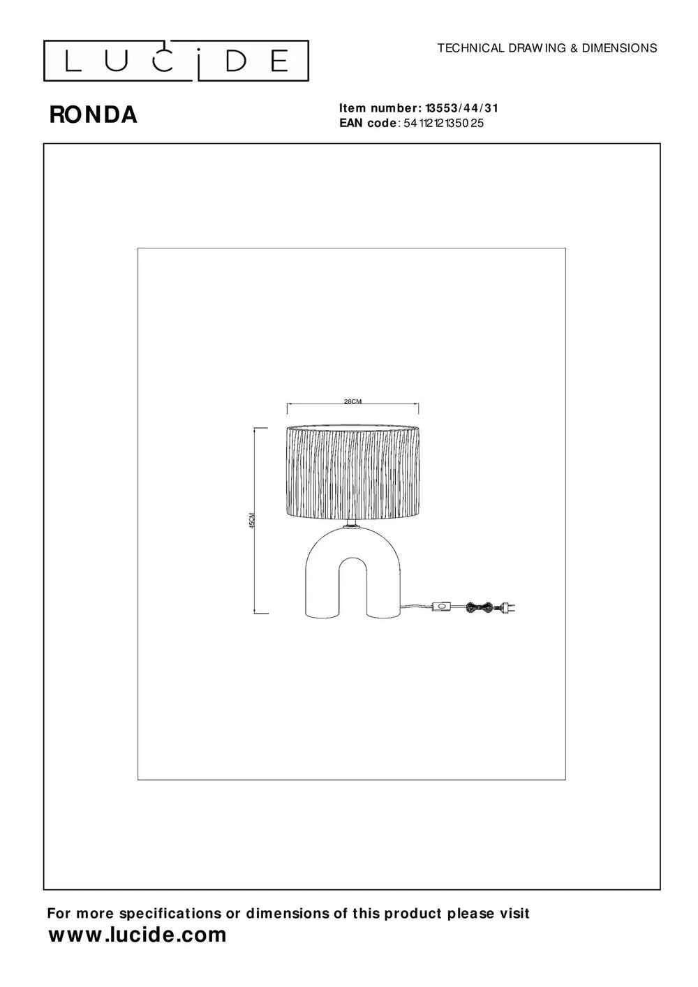 Lucide LED Tischlampe Ronda mit E27 Fassung, Rattanschirm, Keramikfuß, 28x28x45cm Weiß für den Innenbereich