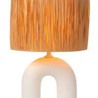 Lucide LED Tischlampe Ronda mit E27 Fassung, Rattanschirm, Keramikfuß, 28x28x45cm Weiß für den Innenbereich