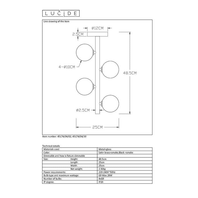 Lucide Tycho Deckenleuchte Ø25cm 4xG9 Schwarz mit 220-240V Eingang