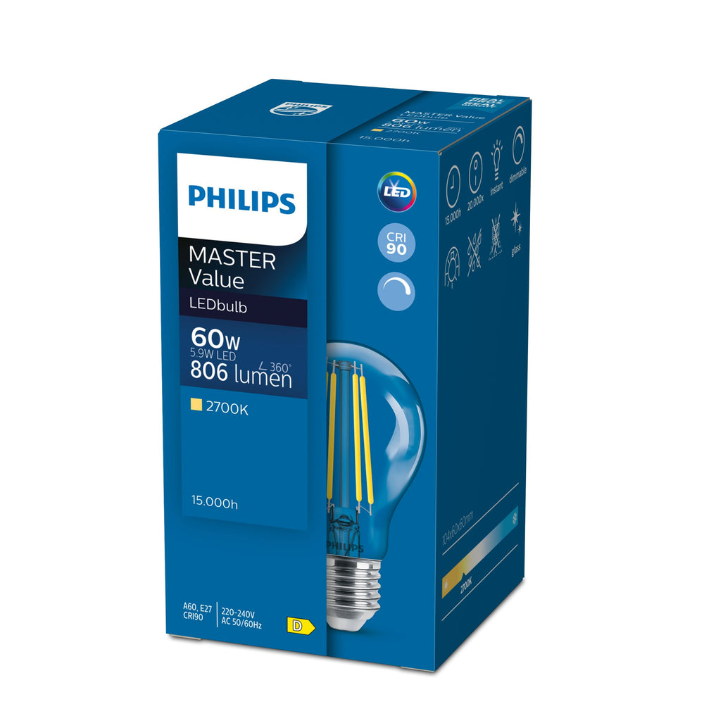 Philips LED Lampe 5,9W E27 G93 Klar dimmbar WarmGlow 2200K-2700K 806 Lumen 90CRI 300°