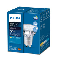 Philips MASTER Value LED Spot GU10 4.9W 3000K 365 lumens 60° dimmable 220-240V CRI 90 White