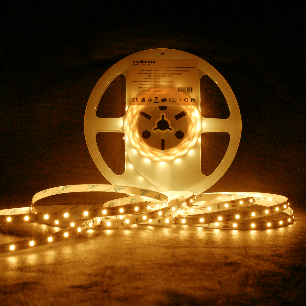 Modee LED Streifen Silikon 12V 4.8W/m 60LED/m 2700K 540 Lumen/m CRI 90 IP65 8mm 5m Rolle