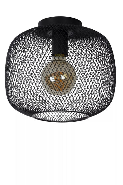 Lucide Deckenleuchte MESH 30cm E27 Fassung schwarz - Durchmesser 30cm moderne Deckenleuchte aus langlebigem Aluminium, IP20, CE zertifiziert