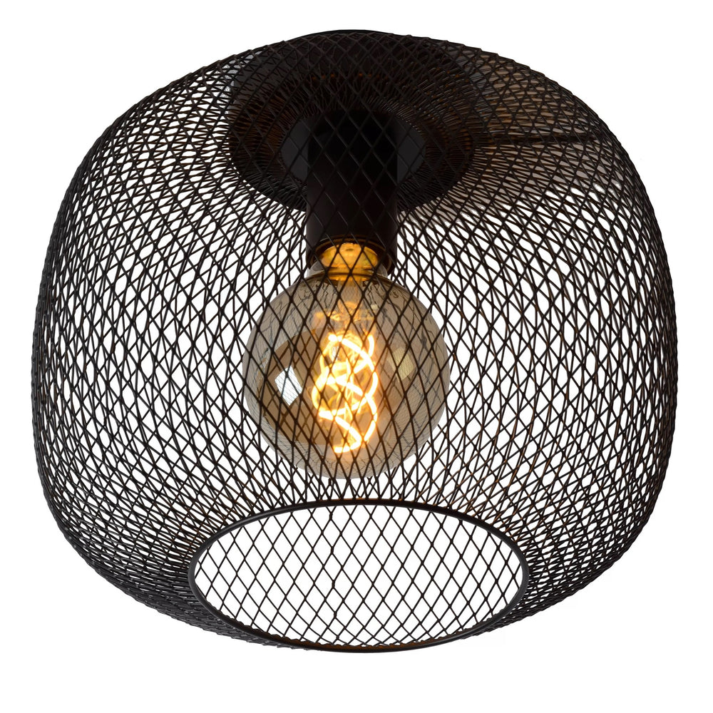 Lucide Deckenleuchte MESH 30cm E27 Fassung schwarz - Durchmesser 30cm moderne Deckenleuchte aus langlebigem Aluminium, IP20, CE zertifiziert