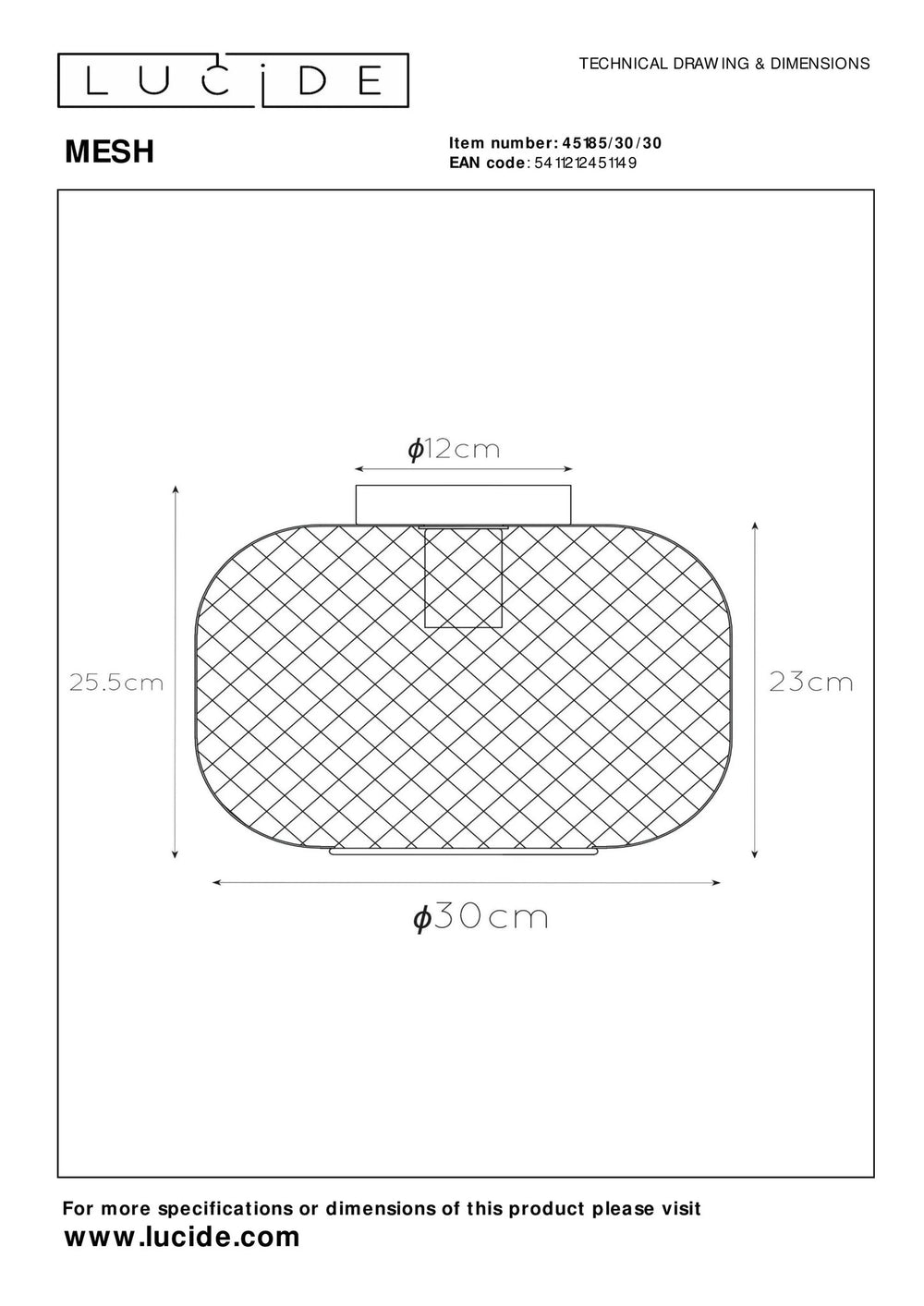Lucide Deckenleuchte MESH 30cm E27 Fassung schwarz - Durchmesser 30cm moderne Deckenleuchte aus langlebigem Aluminium, IP20, CE zertifiziert