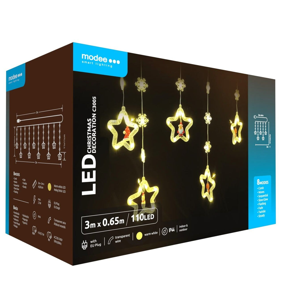 Modee LED Christmas decoration 110LED 3m warm white with adapter IP44 indoor outdoor string light