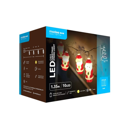 Modee LED Weihnachts-Lichterkette 10 LEDs 2700K warmweiß batteriebetrieben Kunststoff IP20 1,35m transparentes Kabel