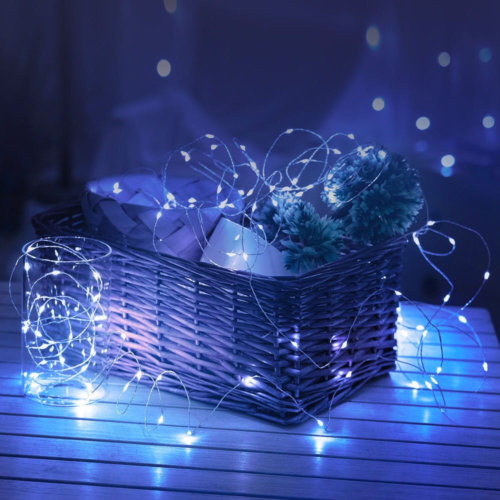 Modee LED Weihnachts-Lichterkette 100 LEDs 10m Kupferdraht Kaltweiß 10000K IP44 mit Adapter