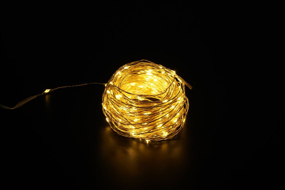 Modee LED Christmas String Light 100 LEDs 10m Copper Wire Warm White 2550K IP44 with Adapter