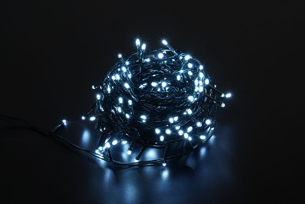 Modee LED Weihnachts-Lichterkette 100LED 10m Kaltweiß 10000K IP44 mit Adapter EU-Stecker