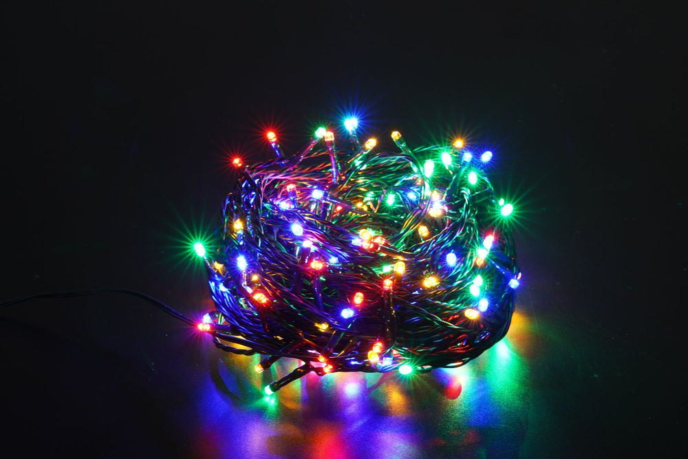 Modee LED Christmas string light 10m 100 LEDs multicolor with adapter IP44 green wire 8 modes