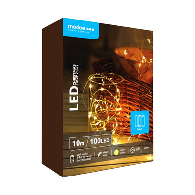 Modee LED Weihnachts-Lichterkette Kupferdraht 100LED 10m Warm 3000K Batteriebetrieben IP20 Innen