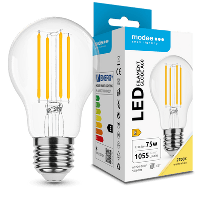 Modee LED Filament A60 Lampe 8W E27 2700K 1055 Lumen 360° Nicht dimmbar Glas Globe