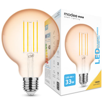 Modee LED Filament Amber Globe G95 4W E27 1800K 360 Lumen 320° Glaslampe nicht dimmbar
