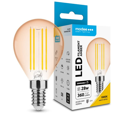 Modee LED Filament Amber Globe Mini G45 4W E14 1800K 300 Lumen 320° dimmbare Glühbirne