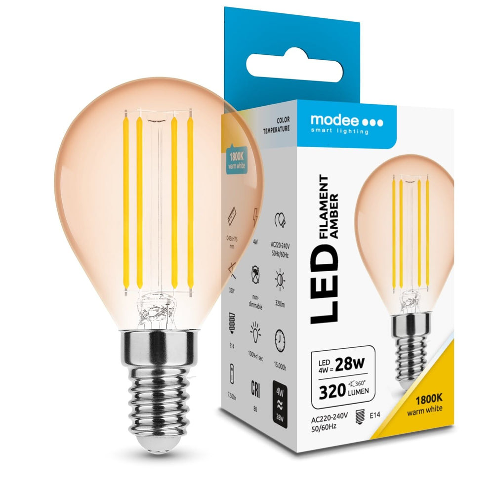 Modee LED Filament Bernstein Mini Globe G45 E14 4W 1800K 360 Lumen 320° Abstrahlwinkel 220-240V Nicht dimmbar