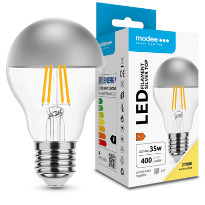 Modee LED Filament Lampe A60 E27 4W 2700K 400 Lumen 320° Silberkappe Glas Nicht dimmbar