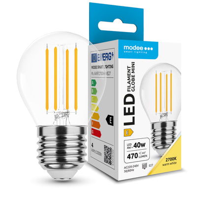 Modee LED filament bulb G45 mini globe 4W E27 2700K 470 lumens 360° glass non-dimmable