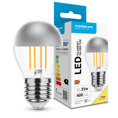 Modee LED Filament G45 Mini-Globe Lampe 4W E27 2700K 400 Lumen Silber Top 320° Warmweiß