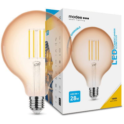 Modee LED Filament Globe G125 4W E27 Amber 1800K 300 Lumen 320° Dimmbar IP20