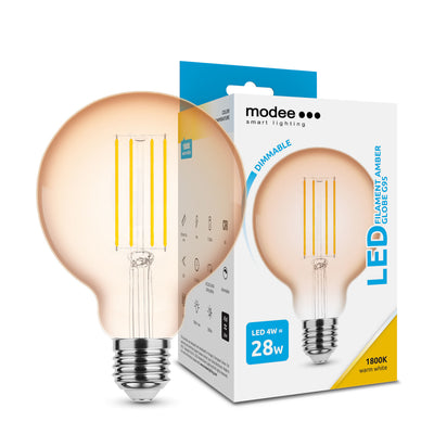 Modee LED Filament Globe G95 4W E27 Amber 1800K 300 Lumen 320° dimmbare Glühbirne IP20