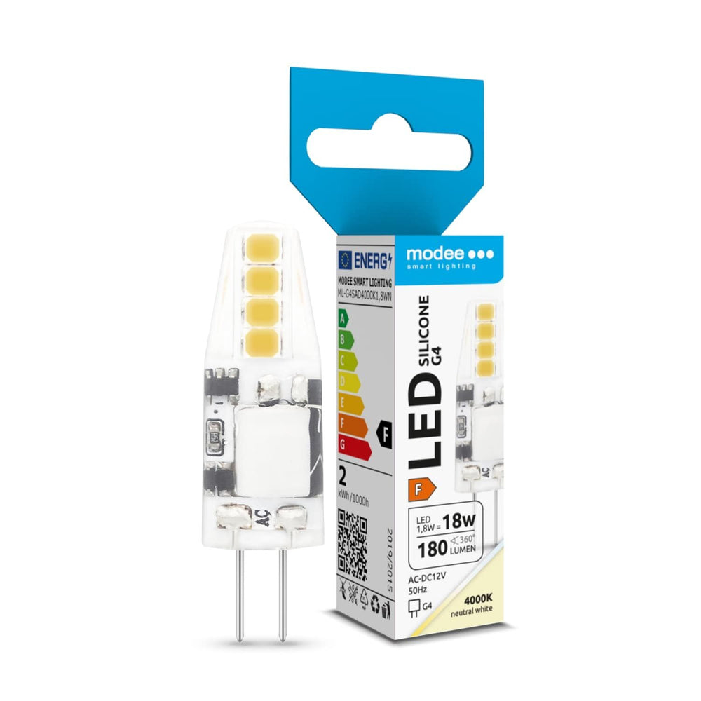 Modee LED G4 Silikonlampe 1,8W 12V AC/DC 4000K 180 Lumen nicht dimmbarer Spot IP20