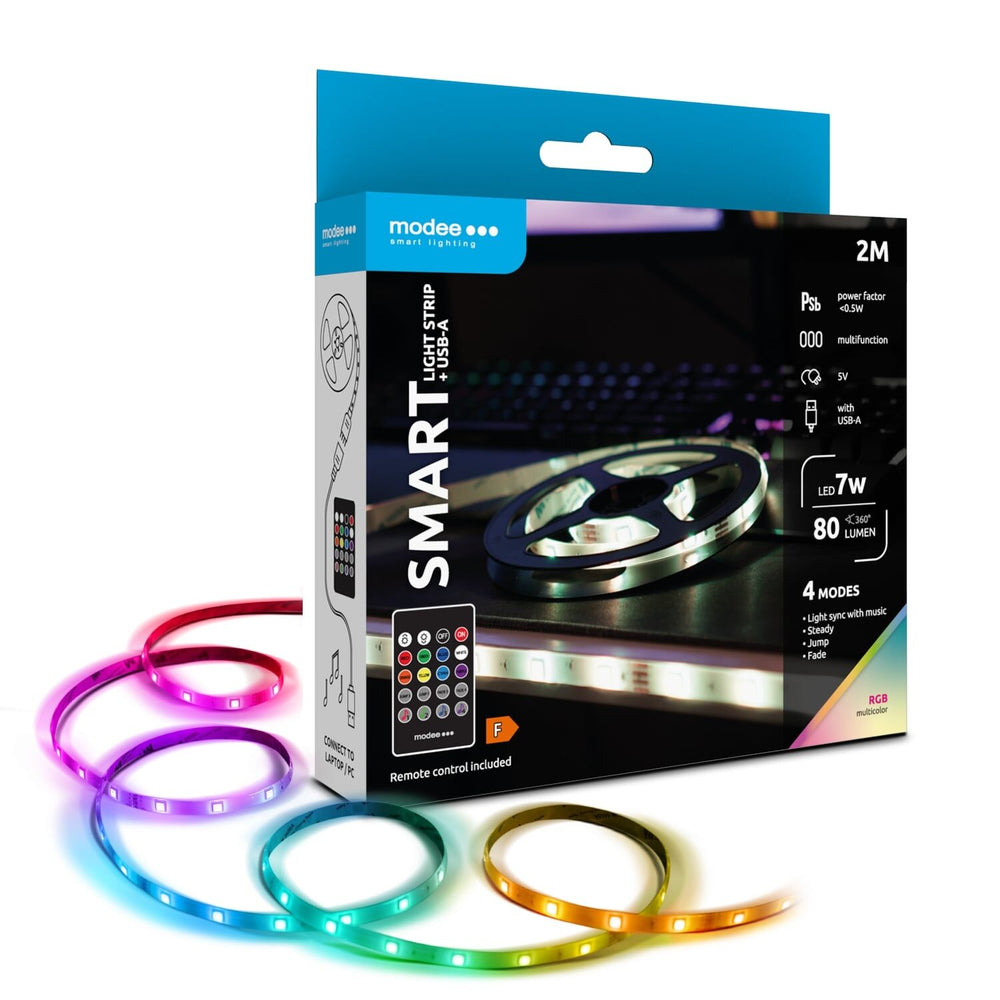Modee LED Smart Strip 7W IP20 RGB 2M with USB and remote control for colorful accent lighting