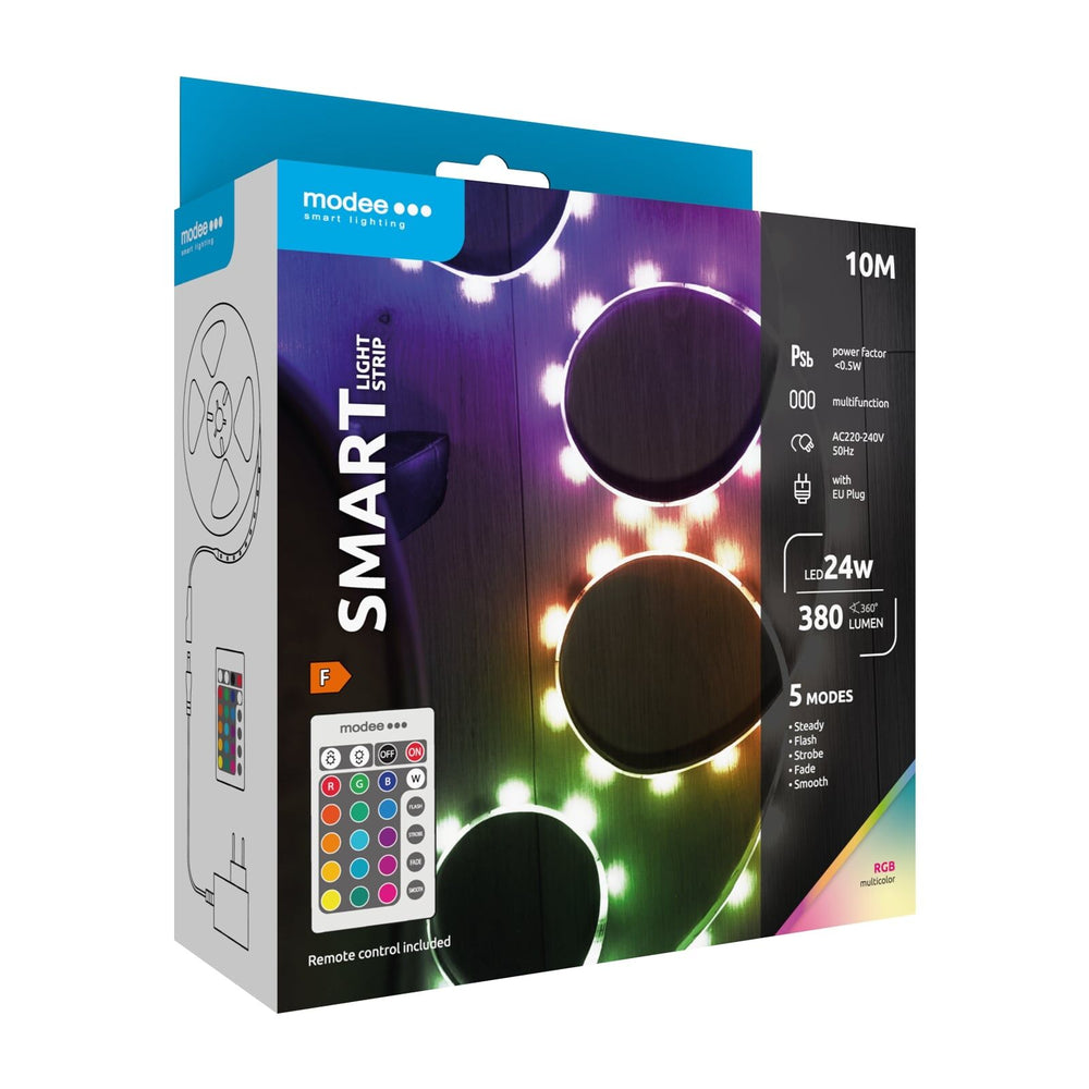 Modee LED Smart Strip Licht 24W 220-240V IP20 RGB 380 Lumen 10M mit Fernbedienung