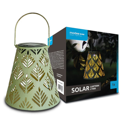 Modee LED Solar Laterne LT006, Metall Rund, 2800-3200K Warmlicht, IP44 Outdoor, Wiederaufladbare Batterie