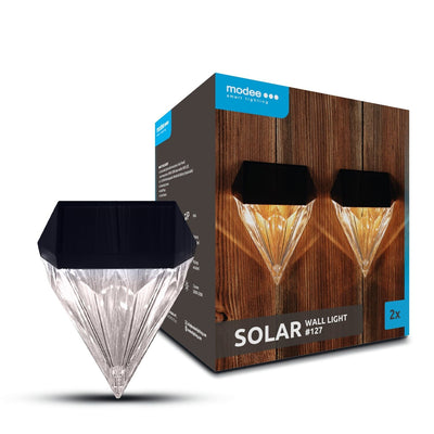 Modee LED Solar-Wandleuchte WS127, 2800-3200K Warmweiß, IP44 Außenbereich, 2er-Pack mit wiederaufladbarem Akku