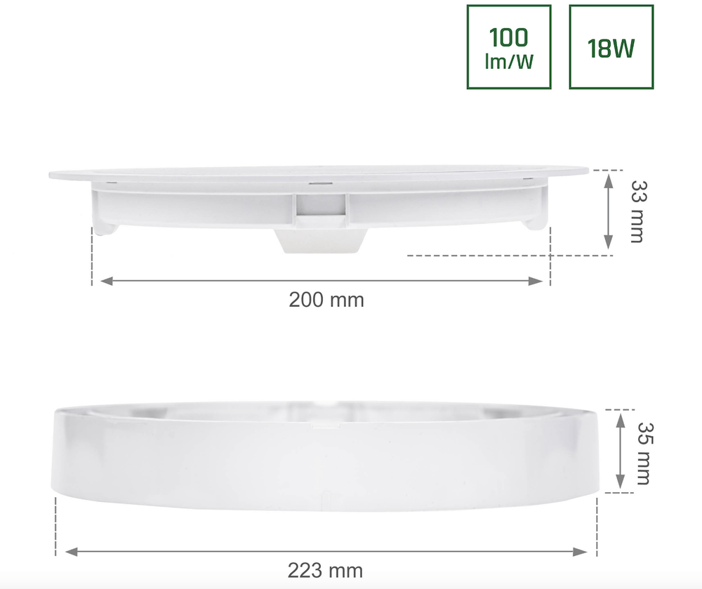 Spektrum LED Deckenleuchte rund 18W ersetzt 105W, 3000K, 2200 Lumen, IP20, CRI >80, 110° Abstrahlwinkel
