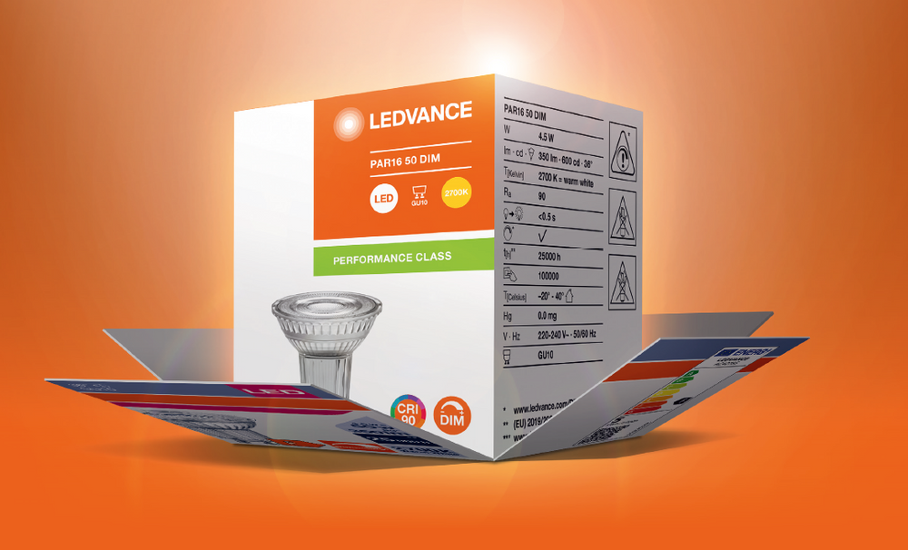 Performance LED Spot Reflector GU10 PAR16 4.5W 350 lumens 2700K 36D dimmable replaces 50W