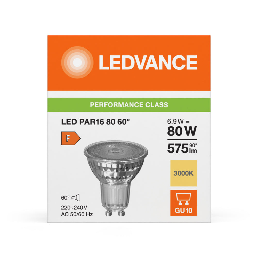 Performance LED Spot Reflector GU10 PAR16 6.9W 575 lumens 60D 3000K Warm White replaces 80W