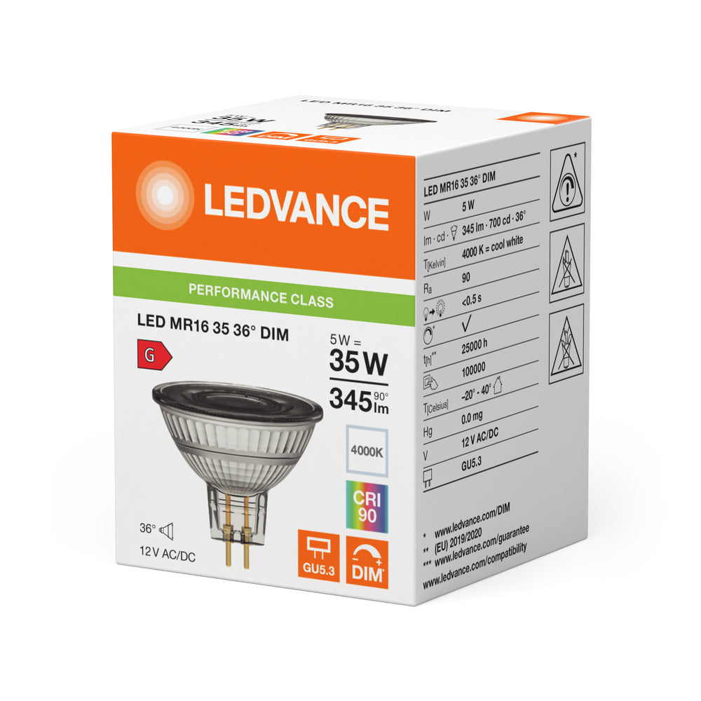 Performance LED Spot Reflektor GU5.3 MR16 5W 345 Lumen 36D 4000K Kaltweiß dimmbar ersetzt 35W