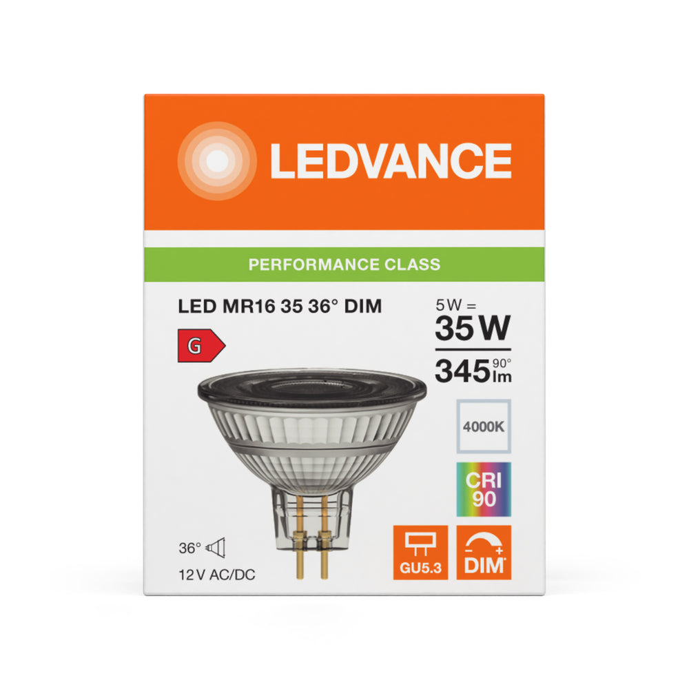 Performance LED Spot Reflektor GU5.3 MR16 5W 345 Lumen 36D 4000K Kaltweiß dimmbar ersetzt 35W