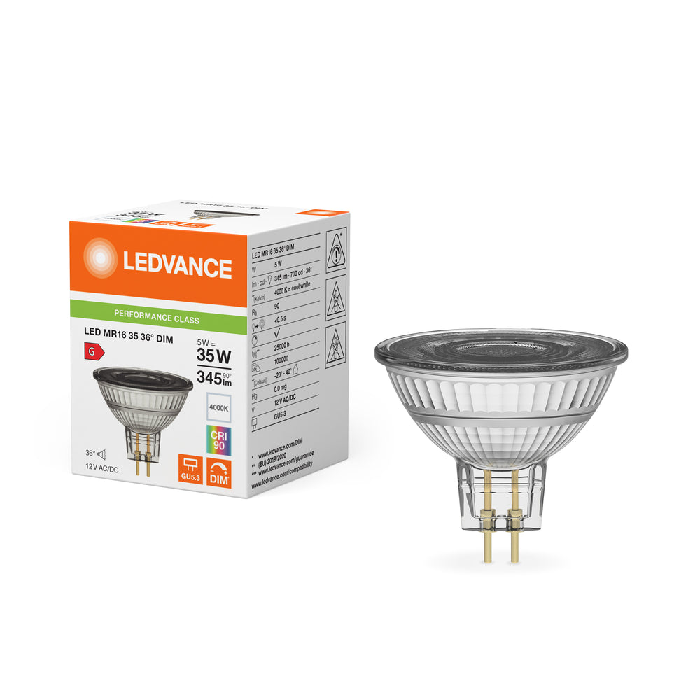 Performance LED Spot Reflektor GU5.3 MR16 5W 345 Lumen 36D 4000K Kaltweiß dimmbar ersetzt 35W